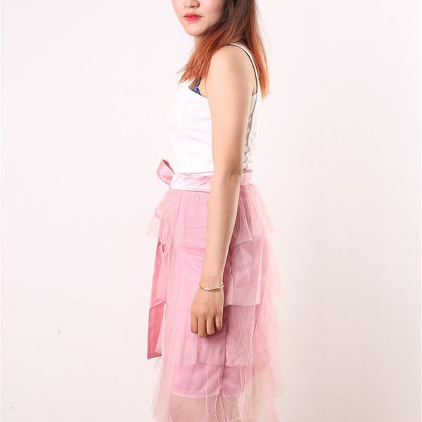 Women's New Two Pieces Fashion Sets Sleeveless Round Neck Shirt with Long  Ruffle Mesh Skirt