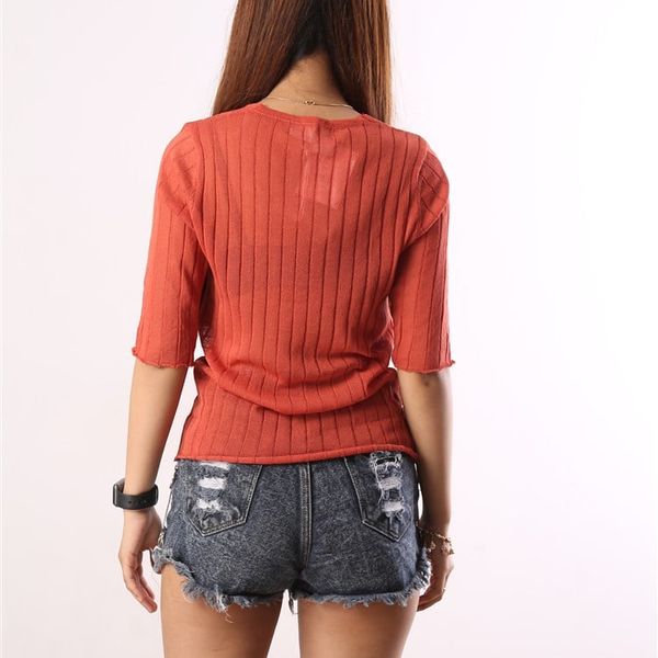 Women's New Fashion Sleeve V-neck Cross Strap Knitted Shirt