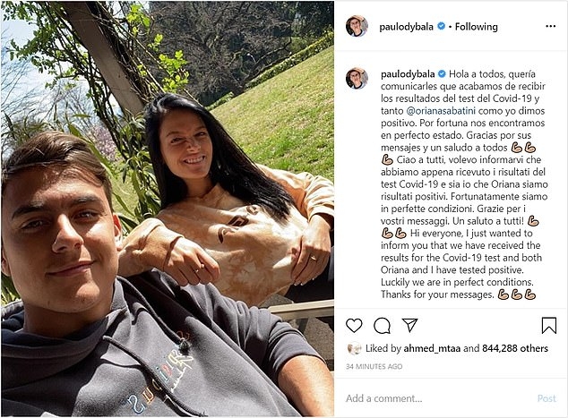 Dybala ប្រកាសថាខ្លួន និងមិត្តស្រីវិជ្ជមាន Covid-19 កាលពីថ្ងៃទី២១