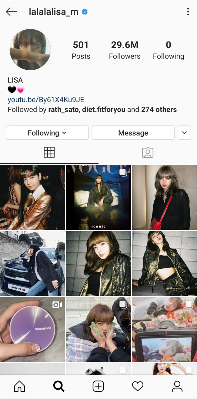 Instagram របស់ Lisa ដែលមាន Followers ចំនួន 29.6M