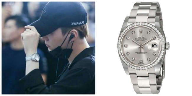 Suga ពាក់នាឡិកាម៉ាក Rolex Oyster perpetual Datejust មានតម្លៃ ១០,០០០ដុល្លារ<br><br>