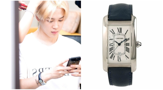 Jimin ពាក់នាឡិកាម៉ាក Cartier Tank Americaine មានតម្លៃ ៥,៧៥០ដុល្លារ<br>
