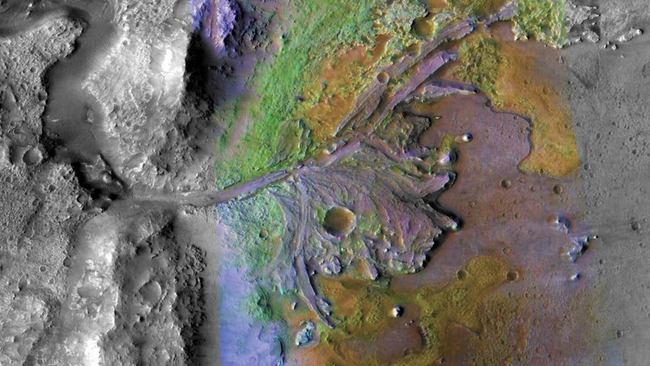 រណ្ដៅ Jezero Crater នៅលើភពអង្គារ ដែលជាទីកន្លែង សម្រាប់ Mars 2020 ទៅយកសំណាក