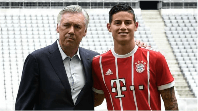 លោក&nbsp; Ancelotti ជាមួយនឹង&nbsp;James Rodriguez កាលនៅ Bayern