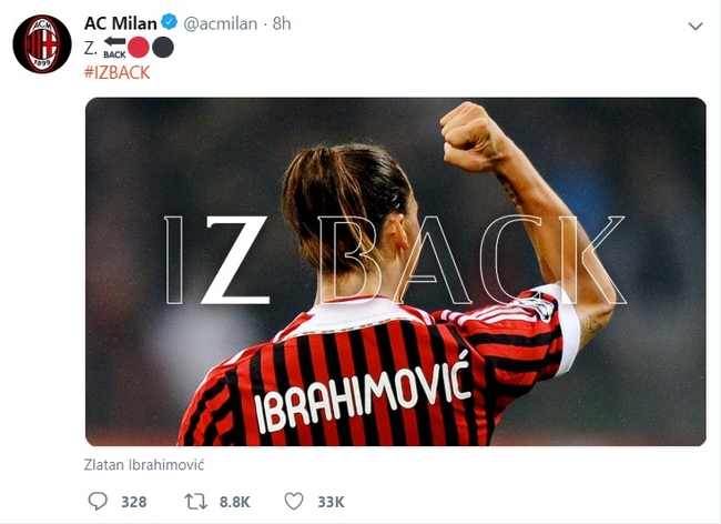 AC Milan បង្ហោះលើគណនី Twitter ផ្លូវការរបស់ខ្លួន