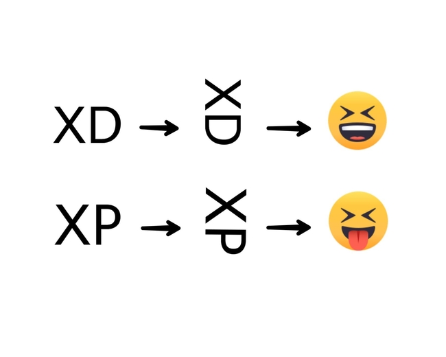XP និង XD គឺជាសញ្ញាសំដែងអារម្មណ៍ ដែលត្រូវបានគេប្រើប្រាស់មុន emoji